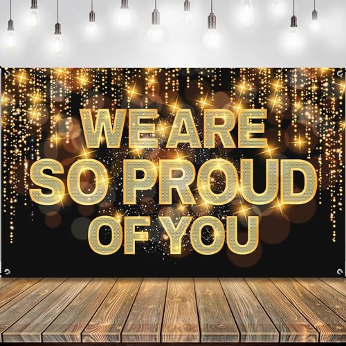 Image of Graduation Decorations 2026, We Are So Proud of You Banner - XtraLarge, 72x44 Inch | Black and Gold Congratulations Banner for 2026 | Graduation Banner | Proud of You Backdrop - KatchOn