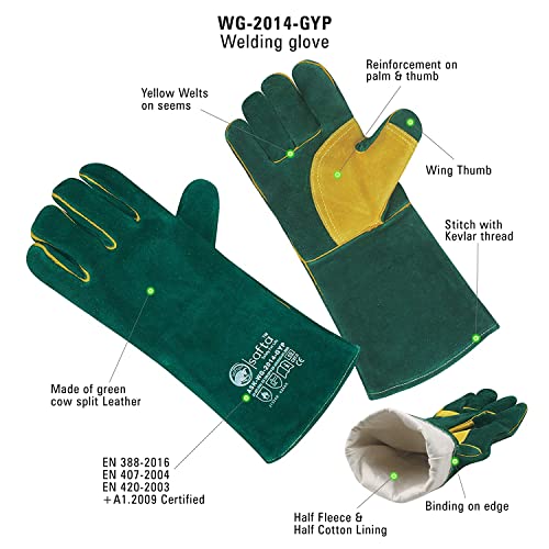 Us Dynamic Gardening Gloves | Heat Resistant Long ''16'' Kevlar Stitching Welding Bbq Grill Tig Stick Welding| Premium Cow Split Leather Oven Gloves, Green, X-Large #TOP3