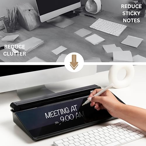 Image of Garood Glass Desktop Whiteboard with Storage (Black) Wireless Charger and LED Light Desk Whiteboard Desktop Glasasboard Desk top Board Desk Dry Erase Board Phone Holder 15.8X7X2 in