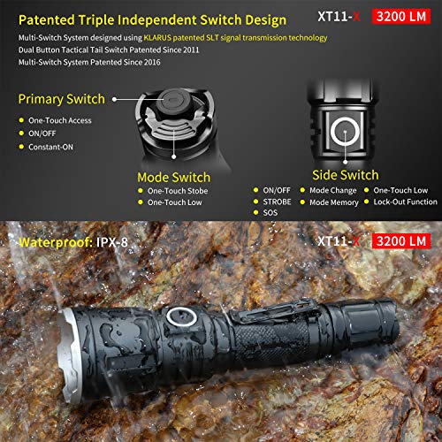 Professional Tactical Flashlight 3200 Lumens Klarus XT11X Flashlight LED Rechargeable Police Flashlight USB Rechargeable 18650 IMR Battery (3.0 Upgraded, 3200 Lumens) - Thumbnail 4