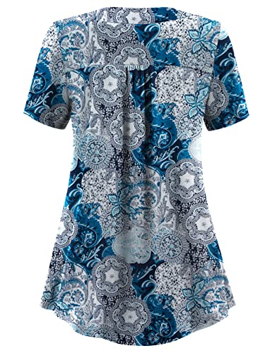 FOLUNSI Women’s Plus Size Short Sleeve Henley Shirt V Neck Floral Blouses Tunic Tops M-4XL2