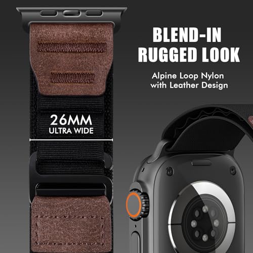 Alpine Loop with Leather Design for Apple Watch Ultra 3/2/1 Bands 49mm 46mm 45mm 44mm 42mm 41mm 40mm 38mm Men Women, Soft Stretchy Nylon Sport Band for iWatch Series 11 10 9 8 7 6 5 4 3 2 1, SE 3 2 1 - image 2
