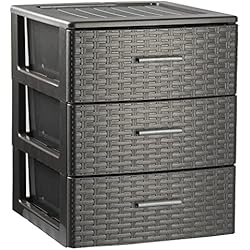 Cajoneras De Plastico TIENDA EURASIA - Cajonera de Plástico para Habitacion, Armario, Oficina, Garaje, Cajonera Escritorio Sobremesa, Cajones Plastico Almacenaje Antracita, Cajonera Baño Diseño Mimbre (3 Alturas)