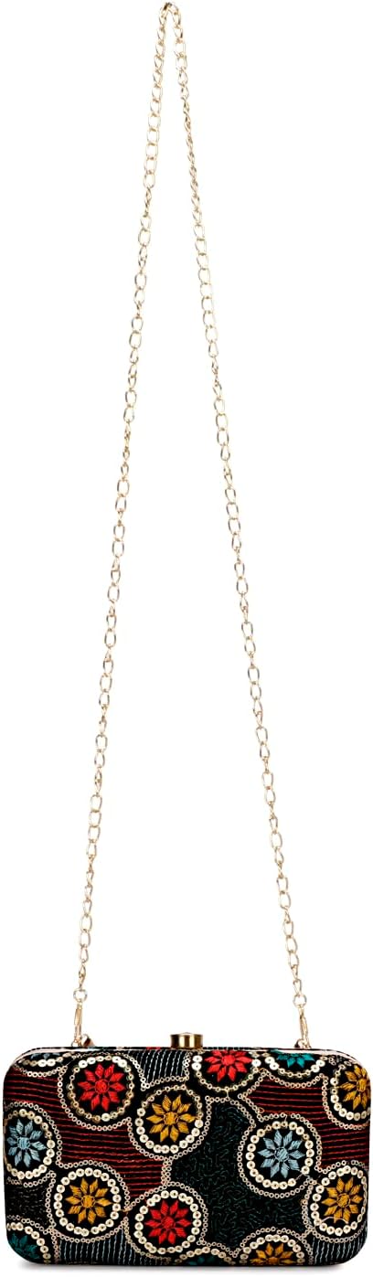 Hand Crafted Designer Box Clutch, Zari Embroidery Clutch - Hand Clutch For Women - Image 4