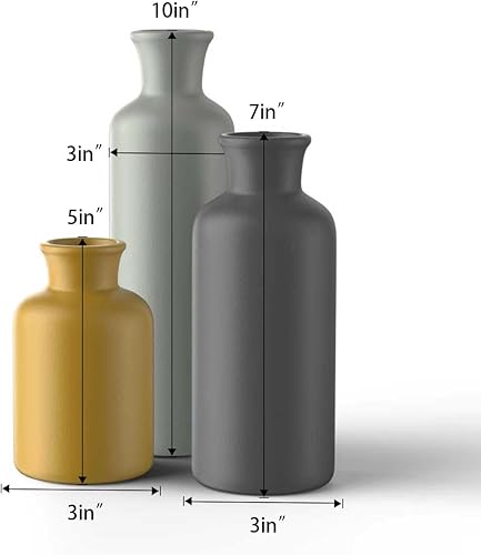 Miniatura 7 de Juego de 3 jarrones de cerámica para hierba de las pampas, decoración moderna boho del hogar, jarrones mate hechos a mano multicolor para estilo