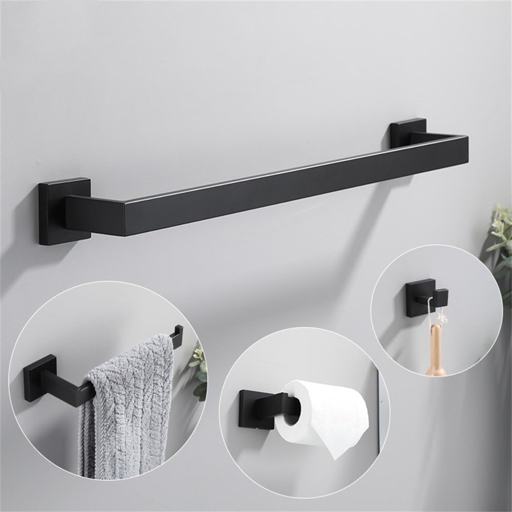 Matte Bathroom Hardware Accessories - 4-Piece Robe Hook, Towel Rail Bar Rack, Tissue Paper(Towel Ring)