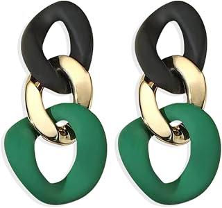 Charm elegant ihålig färgkedja akryl geometriskt temperament hängande droppörhängen för kvinnor bohemiska minimalistiska allergivänliga smycken present, metall, np