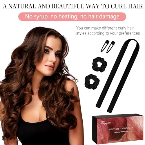 HRYYDS Upgraded Heatless Hair Curler, with Gift Box, Velvet Heatless Curls Headband - No Smell, Heatless Hair Curlers, to Sleep in for Long Hair and Medium Hair (Black)