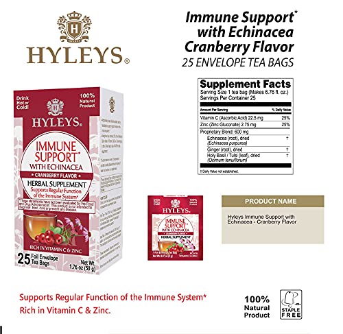 Hyleys Immunity Tea With Echinacea Cranberry Flavor - 25 Tea Bags (1 Pack) - Support Your Immune System #TOP5
