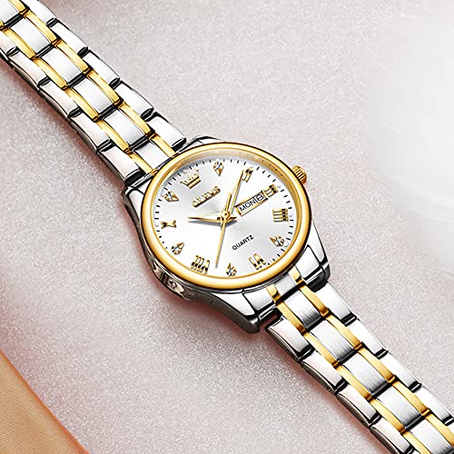 Olevs Women's Watch Diamond White Classic Elegant Dress Wrist Watch Stainless Steel Luminous Waterproof Day Date #TOP5