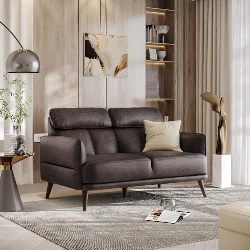 Image of Wakefit 2 Seater Sofa | 5 Year Warranty | Brown Leatherette, Neem Wood, Modern Style, Living Room, 150cm x 90cm x 91cm