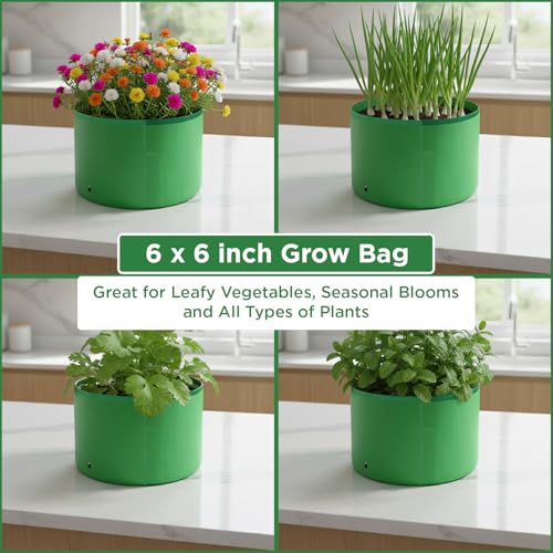 Image of garbnoire Premium HDPE UV Protected Grow Bag 6x6 Inch 260 GSM Heavy Duty Round Green Grow Bags for Home Balcony and Terrace Gardening Durable Bag for Flower Plants Vegetable Gardening (Pack of 5)