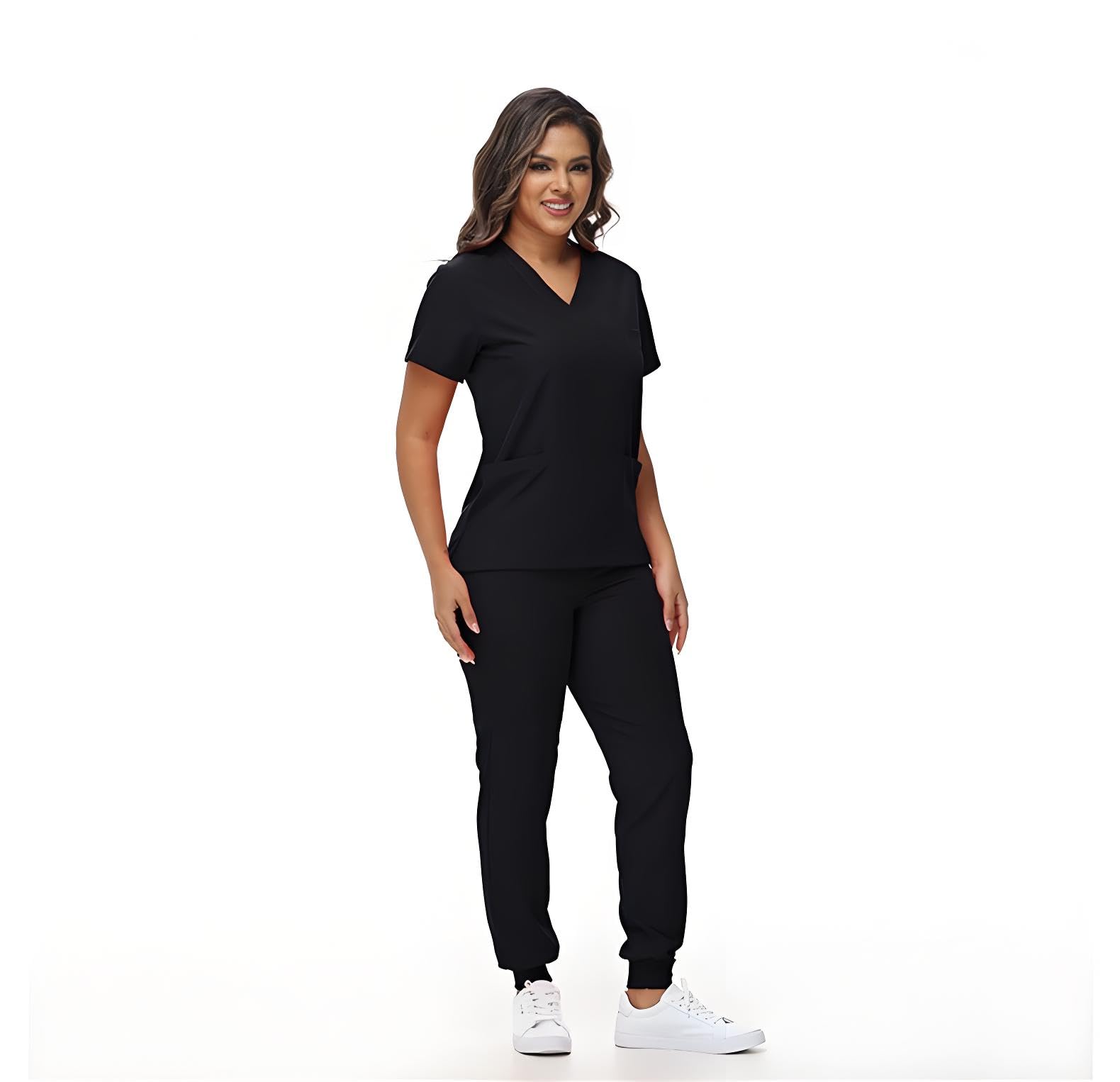 Uniformes Sanitarios Mujer Bata Limpieza Enfermera (FR/ES, Letras, S, M, Regular, Regular, Negro V+)
