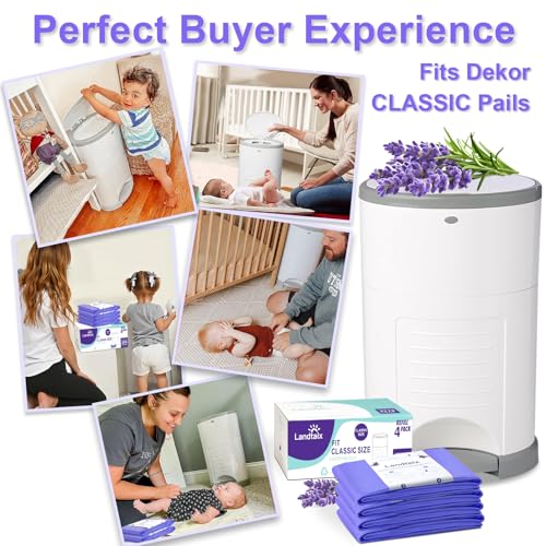 Image of Refills Only Compatible with Dekor Classic Diaper Pail Refills|4 Pack for 2772 Diapers(Extra 40% Lengths)Diaper Pail Bags with Extra 30% Thickness Powerful Odor Eliminate Lavender Scent for Baby /Adult
