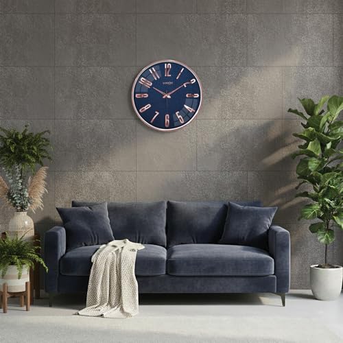 Image of RANDOM Silent Wall Clock, Non-Ticking Quartz Movement, Foiling Ring and 3D Numbers (Navy Blue)