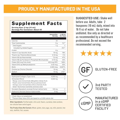 Image of NatureWise Hydrolyzed Liquid Collagen for Women & Men 4000mg - No Added Sugar - Multi Collagen Peptides + Biotin + Vitamin C + Vitamin B Complex & Hyaluronic Acid - Mango - 15.22 fl oz[45 Day Supply]