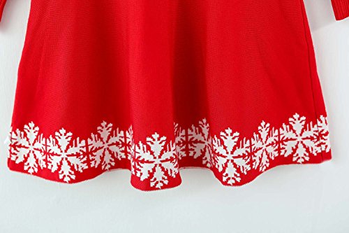 Smiling Pinker Little Girls Christmas Dress Reindeer Snowflake Xmas Gifts Winter Knit Sweater Dresses (6-7 Years, Red) #TOP4