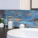 Azulejos Adhesivos 10X20cm Madera Azul Vinilos Cocina Azulejos Vinilos Para Baños Losetas Vinilo para Paredes Suelo Vinilo Autoadhesivo para Cocina