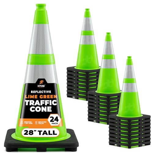 Image of Xpose Safety 28 inch Lime Green Traffic Cone Dual 6 inch & 4 inch Reflective Collar