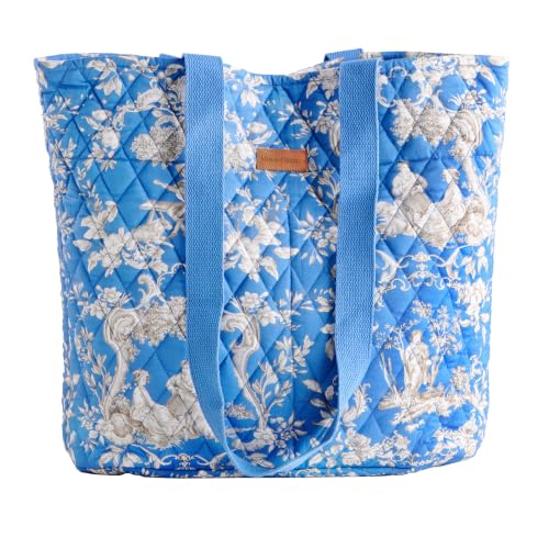 Maison d' Hermine Shopping Bags Cotton Quilted Tote Bag with Zipper Pockets