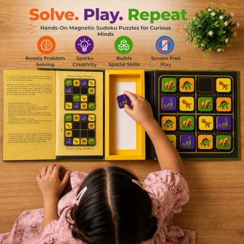 Magnalogix Magnetic Sudoku Puzzle for Kids 4-6 Years, Dinosaur Travel Game | Educational Logic Puzzle Game, Dinosaur Brain Teasers & Travel Toy, STEM Learning Gift for Boys & Girls Age 5, 6, 7 Online at Low Prices in India — photo 4
