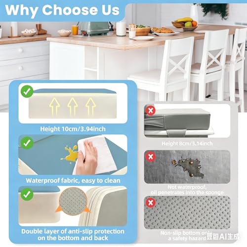 Image of Toddler Booster Seat for Dining Table with Adjustable Straps, Kids Booster Seat for Kitchen Chair with Non-Slip Bottom, PU Anti-Scratch Portable Detachable Increasing Cushion (Blue)