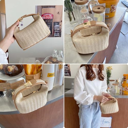 Straw Crossbody Bags for Women Trendy Summer Beach Vacation Outfit Casual Versatile Patched Design Handbag Bucket Tote3