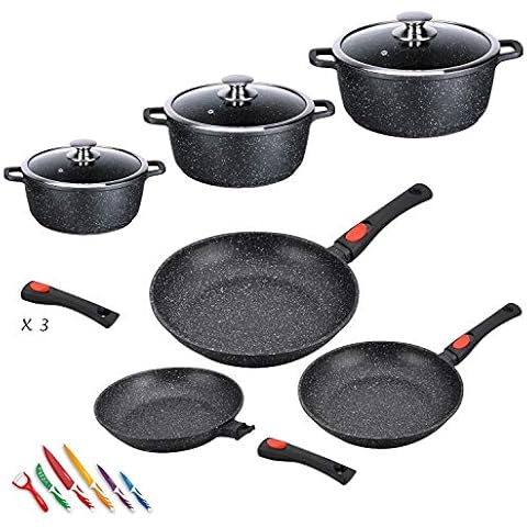 Kamberg 0008161 Cookware Set 12 Pieces 3 Frying Pans / 3 Casserole Dishes Cast Aluminium Stone Coating Suitable for All Heat Sources Including Induction PFOA Cover