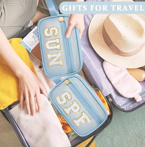 Image of COSHAYSOO Clear Sunscreen Bag Makeup Toiletries Pouch Beach Vacation Essentials Summer Travel Stuff Accessories Personalized Graduation Gifts for Her Women College Teen Girls Teacher Nurse Blue SUN