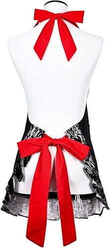 Miniatura 4 de Violet Mist Delantal sexy de encaje negro para mujer, delantal de cocina retro con bolsillo para mujer, regalo de cocina