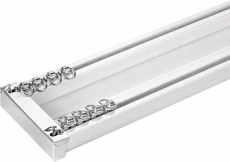 Sistema de riel de cortina doble unido (blanco 9.5 pies) | Movimiento suave y silencioso, construcción de aluminio resistente, instalación en techo o pared, ideal para el hogar y el hotel.