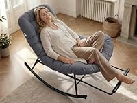 VASAGLE Schaukelstuhl, Schaukelsessel, Relaxsessel, Stahlgestell, ausziehbare Fußstütze, abnehmbares Kissen, bis 136 kg belastbar, Schlaf-, Wohnzimmer, Terrasse, Garten, grau LYY062GZ01
