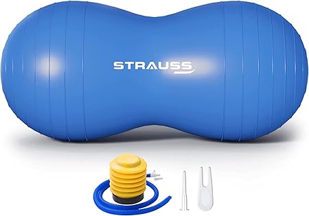 STRAUSS Rubber Anti-Burst Gym Ball, Peanut Shape, 95X45 cm, (Blue)