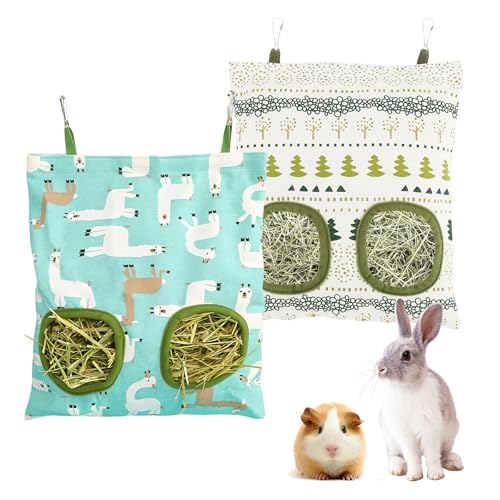 NASMBXA 2 Hay Bag for Rabbits, 2-Hole Hanging Hay Feeder, Hay Feeder, for Rabbits, Chinchillas, Hamsters and Small Pets