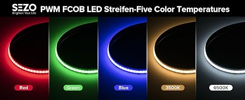 Miniatura 8 de SEZO RGBW COB LED Tira de luces RGB+blanco cálido 3000K 16.4FT5M DC12V 816LEDsm 0.472 in ancho FCOB RGBWW Flexible de alta densidad Uniforme Cinta