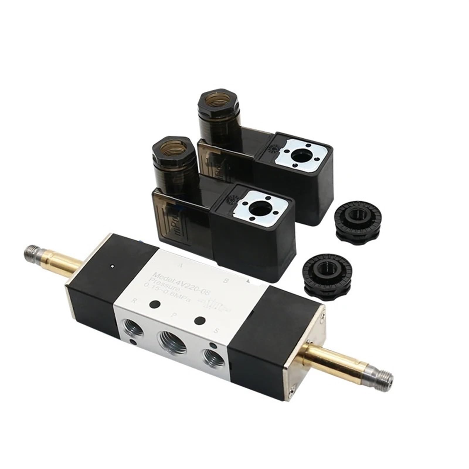 Elettrovalvola Pneumatica 12V - 4V220-08 A 5 Vie Con Bobina Doppia E Raccordi Inclusi | Per Automazione Industriale - Foto 3