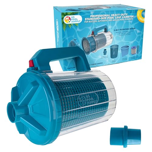 U.S. Pool Supply Pool Leaf Canister - Heavy Duty Inline Pool Leaf Catcher 3-in-1 Filtration (3 Filters Basket Mesh Bag & Micro-Cartridge) - Fits 1.5 Hoses Catch Leaves Inground Vacuum Cleaner