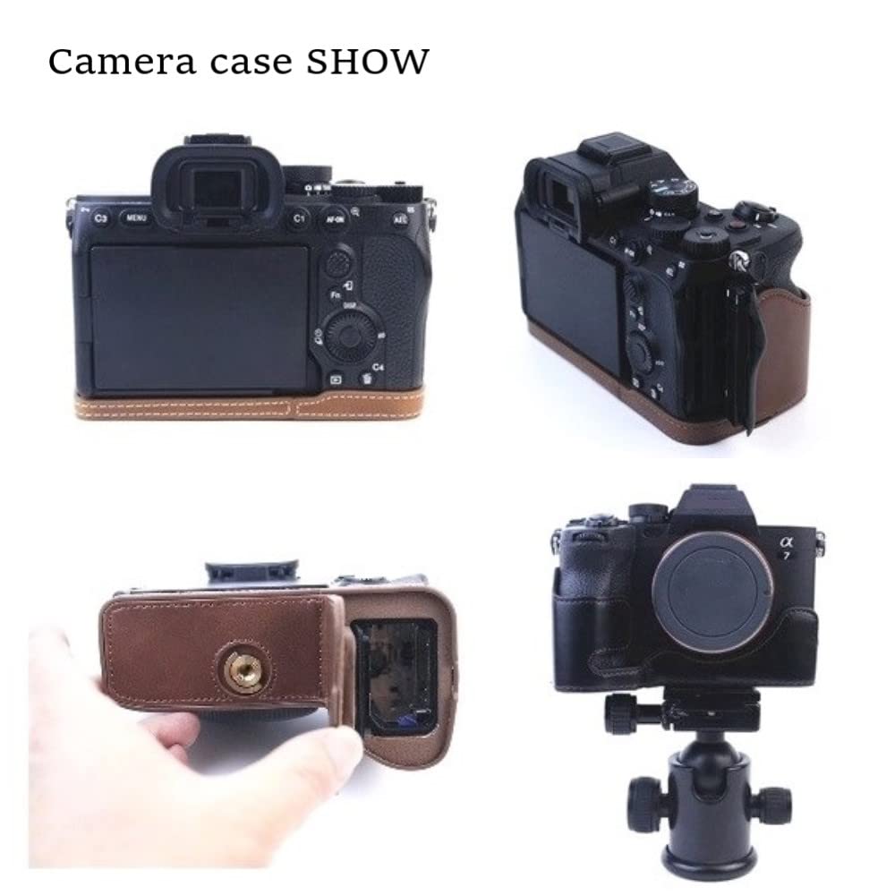 Etui na aparat ochronny czarna skóra PU półobudowa obudowa obudowa z dolnym otworem wersja do bezlusterkowego aparatu Sony Alpha A7 Mark IV, czarny, półkorpus obudowy