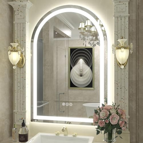 CHARMOR 24x36 Inch Arched LED Mirror for Bathroom, Dimmable Lighted