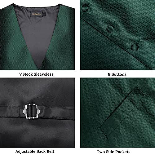 Dibangu Hunter Green Vest And Tie Sets For Men Suit Vest Bow Tie Pocket Square Business Formal Dress Vest #TOP5