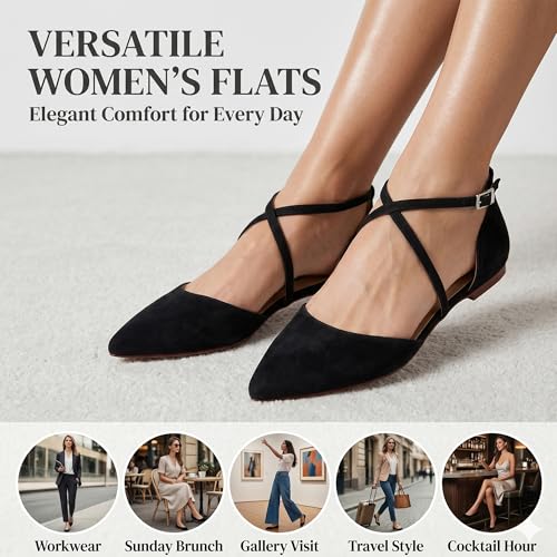 Image of ELEGANTPARK Comfortable Flats for Women Pointed Toe Wedding Dress Shoes | Adjustable Cross Strap, Comfortable Flats for Bride, Wedding Guest, Bridal Reception, Office, Business Casual, Daily Wear