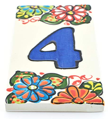 House Numbers 6 Inch. Handpainted House Number Tiles For Signs, Addresses And Names. Address Numbers For Houses. House Address Numbers And Letters. Design Garden 5,71" X 2,76" (Number 4) #TOP1