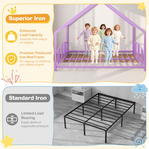Image of Garvee Full Size Metal House Bed Frame for Kids, Purple