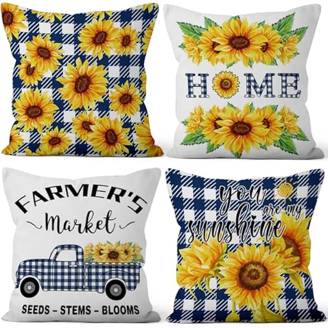 4 Pcs/Set Rose Flowers Pillow Covers Summer Floral Green Leaves Pink Flowering Shrub Natural Scenery Watercolor Romantic Linen Cushion Case for Outdoor Couch Sofa Bedroom, 16x16