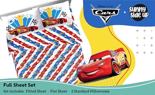 Image of Sunny Side Up Disney Pixar Cars Lightning McQueen Full Sheet Set - 4 Piece Kids Racecar Bedding Set Includes Pillow Cover - Super Soft Microfiber Sheets