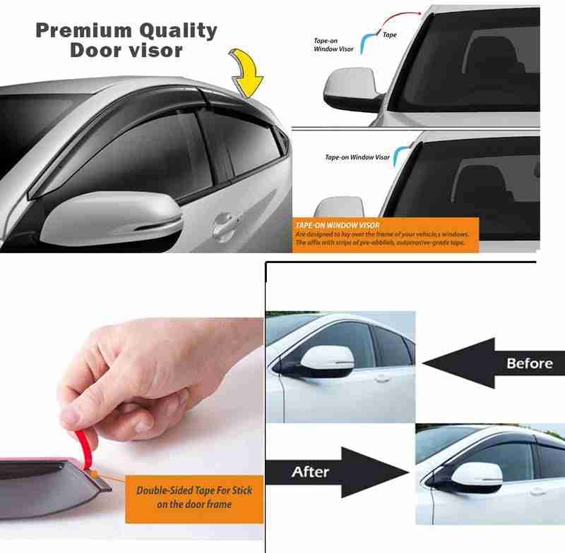Image of CARSHADE Door Visor Wind Rain Deflector Black Color Compatible for Beat Set of 4 (Sunny)