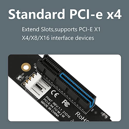GELRHONR NGFF M.2 to PCI-E 4X 1X Riser Card,M.2 Key M 2260 2280 SSD Port to PCIE Adapter with LED Indicator SATA 15pin Power Riser for Bitcoin Miner Mining-Black