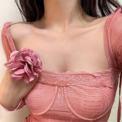 Kokoma Elegant Pink Rose Flower Statement Ring for Women Handmade Velvet Floral Blossoming Wedding Ring Adjustable Finger Band Flower Ring for Dance Accessories3