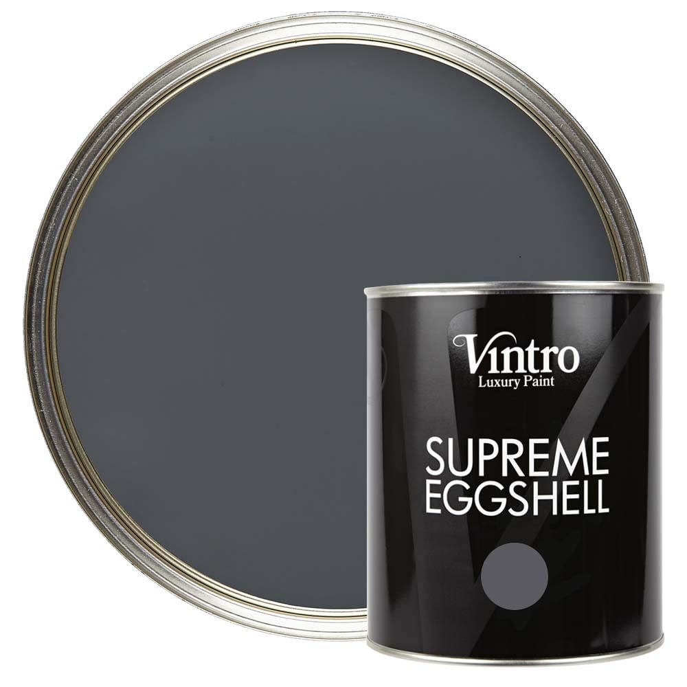 Vintro Paint | Eggshell Paint | for Walls | Wood | Trim | Satin Furniture Paint | Interior & Exterior Use. 1 Litre (Wigeon Grey - Dark Grey) — image 1