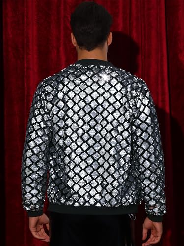 Image of Lars Amadeus Argyle Sequin Bomber Jacket for Men's Party Club Shiny Baseball Varsity Jacket